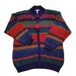 Obermeyer Multicolor Tassel Full Zip Long Sleeve Cardigan Sweater Women’s Size M